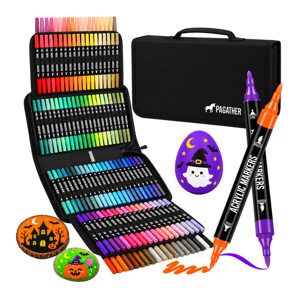 Acrylic Paint Markers, 120 Colors Dual Tip Fine & Brush Pens Set