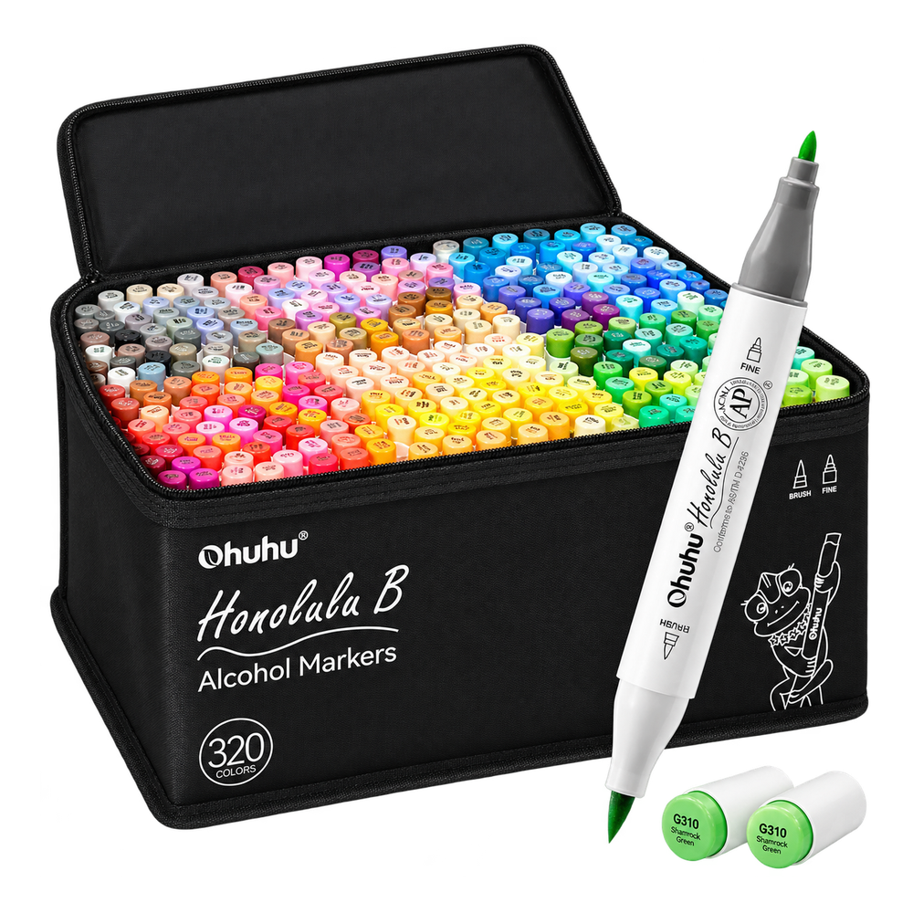 Ohuhu Honolulu Alcohol Markers – 320 Colors, Brush & Fine Tips