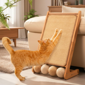 Sisal Cat Scratcher Ramp with Balls L-Shape Wooden